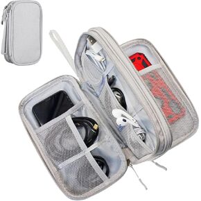 Electronics Accessories Organizer Pouch Bag, Designed for Power Adapter/Charger/Cables/Mouse, for Travel (Light Grey)