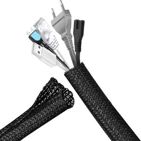 Black Braided Cable Management Sleeves Wire Loom Tubing Cord Protector Flexible Cable Sleeve Split Sleeving for USB Cable Power Cord Audio Video Cable Dog and Cat Cord Protector (9.84ft)