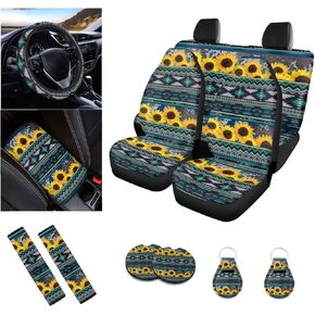 Skull Cherry Blossom Printed Car Seat Cover Full Set, 12 Pieces, includes Front Rear Seat Cover Steering Wheel Cover Car Armrest Pad Covers Seat Belt Pads Lipstick Holder Keychain