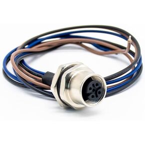 M12 Connector 3 Pin A Wiring 0.2M A Coded Straight Female Connector with Cable 0.7ft Back Mount Wiring Waterproof UnShielded M12 Connector Wireable Cable