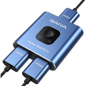 HDMI Switch 4k@60hz Splitter, GANA Aluminum Bidirectional HDMI Switcher 2 in 1 Out, Manual HDMI Hub Supports HD Compatible with Xbox PS5/4/3 Blu-Ray Player Fire Stick Roku