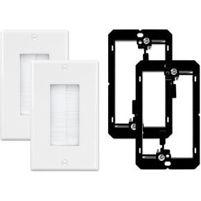 Iwillink Brush Wall Plate with Low Voltage Mounting Bracket 2-Pack, Cable Pass Through Insert for Wires, Single Gang Cable Access Strap, Wall Socket for HDTV, Home Theater Systems