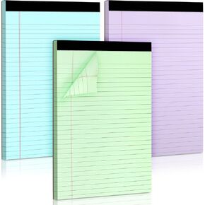 WINKIO Colored Legal Pads,5 Pack Writing Pads 8.5 x 11 inch, Micro Perforated Notebooks with Sturdy Back, Wide Ruled, 30 Sheets Per Writing Pad for School, College, Office, Professional