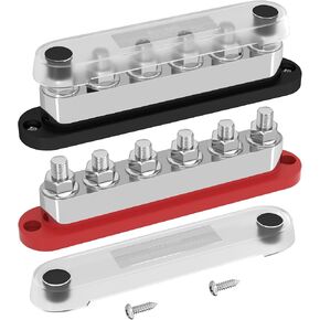 DAIERTEK 600A Power Distribution Block 12V Bus Bar Terminal Block 6 x 3/8" Terminal Studs 12 Volt Marine Bus Bar with Cover Positive & Negative for Automotive Car Boat Solar System