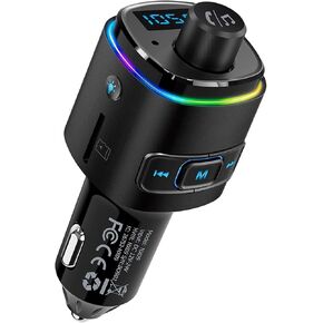 Nulaxy Bluetooth FM Transmitter for Car, QC3.0 Fast Charge Bluetooth Car Adapter, Wireless Radio Car Kit with 7 Color LED Backlit, Support Hands-Free Calls, USB Flash Drive, microSD Card (Black)