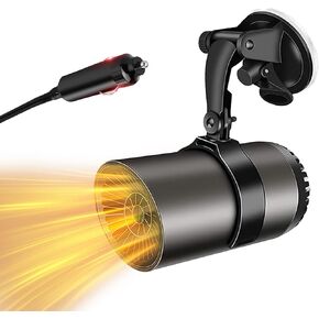 Car Heater, 12V Car Heater That Plugs into Cigarette Lighter 2 in 1 Fast Heating Car Defroster Windshield Heater Windshield Defogger Automobile Windscreen Heater with Suction Holder