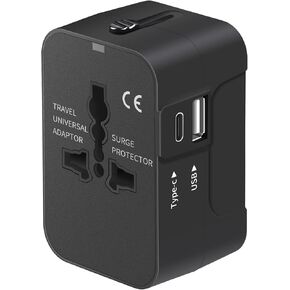 Travel Adapter with USB C, Universal All in One Worldwide Travel Adapter Power Converters Wall Charger AC Power Plug Adapter USB Type C Charging Ports for USA EU UK AUS Black