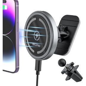 OHLPRO MagSafe Car Mount Charger iPhone Wireless Car Charger, Stick on Dashboard Magnetic Phone Holder Mount for iPhone 16 Pro Plus Max 15 14 13 12 Series, 15W Fast Charging, Aluminum Shell