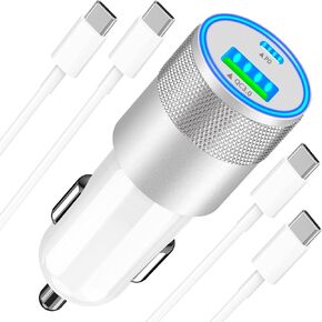 【MFi Certified】iPhone Fast Car Charger, Rombica 4.8A Dual USB Smart Power Cigarette Lighter USB Car Charger + 2Pack Lightning to USB Braided Cable for iPhone 14 13 12 11 Pro/XS Max/Mini/XR/SE/X/8/iPad
