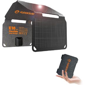 FlexSolar 10W Foldable Solar Chargers 5V USB Small Power Emergency Portable 4 Folds Panels IP67 Waterproof Camping Hiking Backpacking for Phones Flashlight Watches Small Power Banks Battery Packs