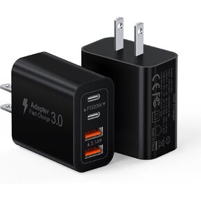 40W USB C Charger Cube, 2-Pack Wall Plug Fast Charging Block, 4-Port PD+QC Power Adapter Multiport Brick Type C Box for iPhone 15/14/13/12/11/Pro Max/XS/XR/8/7, Tablets, Cellphones