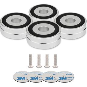 Monosaudio Aluminum Isolation Feet 4 Pcs 40x15mm Subwoofer Isolation Feet Amplifier feet with Non-Slip Rubber Rings/Adhesive/M4 Screws for Audio,Speakers,Subwoofers,Amplifier,Turntable,DAC(Black)