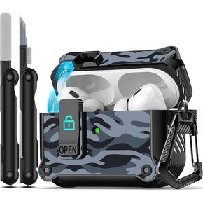 RFUNGUANGO for AirPods Pro 2nd/1st Generation Case Cover with Secure Lock Clip,Automatic Pop-up Case Full-Body Shockproof Hard Protective Cover for AirPods Pro 2 Case(2023/2022/2019) - Black