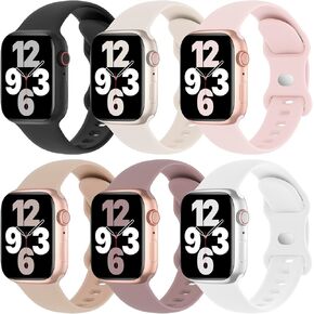 6 Pack Silicone Bands Compatible with Apple Watch Band 38mm 40mm 41mm 42mm 44mm 45mm 46mm 49mm Women Men, Soft Sport Strap Replacement Wristband for iWatch Series 10 9 8 SE 7 6 5 4 3 2 1 Ultra