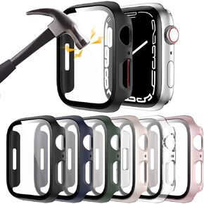 عبوة من 6 حافظة صلبة من البولي كربونات مع واقي شاشة من الزجاج المقوى 44 ملم لساعة Apple Watch SE(2nd) Series 6/SE/5/4، غطاء ممتص للصدمات رفيع للغاية مقاوم للخدش لملحقات iWatch 44 ملم
