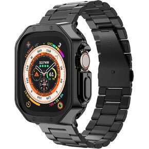 Compatible with Apple Watch Band and Case, Stainless Steel Metal Chain with TPU Cover, Smart-Watch Link Bracelet Strap, Wrist-Band for i-Watch Series 9 8 7 6 5 4 3 2 1 SE, 45mm 44mm 42mm, Gold