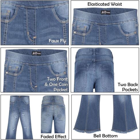 A2Z 4 Kids Girls Denim Jeans Comfortable Stretchy Jeggings Flared Bell Bottom Pants - Jeans JN36 Mid Blue 9-10 in Kuwait