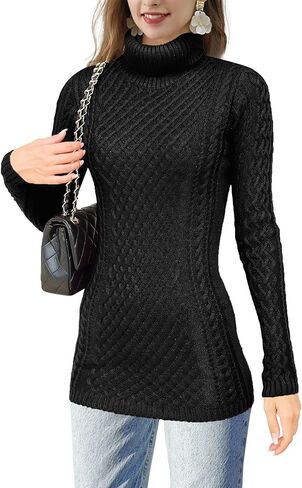v28 Women's Cotton Turtle Cowl Neck Aran Fishermen Fair Isle Cable Knit Sweater in Kuwait