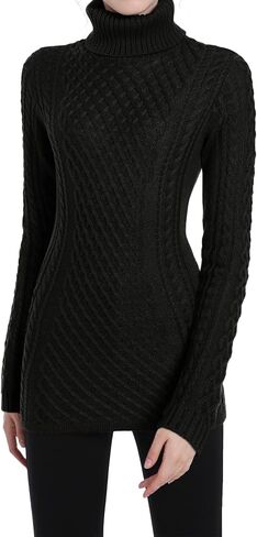 v28 Women's Cotton Turtle Cowl Neck Aran Fishermen Fair Isle Cable Knit Sweater in Kuwait