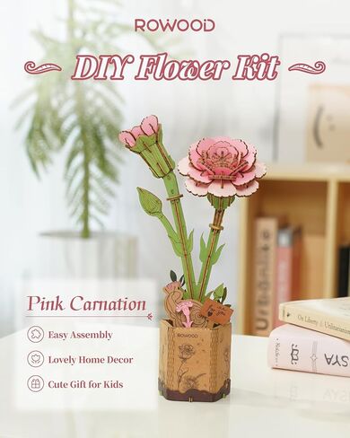 rowood 3D Puzzle Artifical Flower,DIY Wooden Flower Craft Kit for Kids,Mother's Day/Valentine's Day/Teacher's Day/Thanksgiving Day/Christmas/Birthday Gift for Mom/Women/Grandma/Wife/Her-Red Camellia in Saudi Arabia