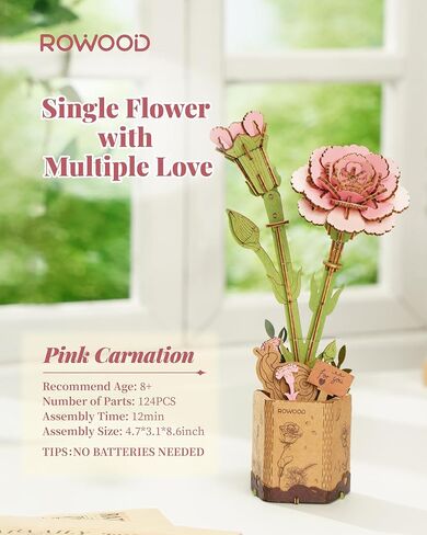 rowood 3D Puzzle Artifical Flower,DIY Wooden Flower Craft Kit for Kids,Mother's Day/Valentine's Day/Teacher's Day/Thanksgiving Day/Christmas/Birthday Gift for Mom/Women/Grandma/Wife/Her-Red Camellia in Saudi Arabia