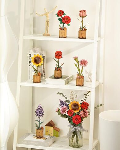 rowood 3D Puzzle Artifical Flower,DIY Wooden Flower Craft Kit for Kids,Mother's Day/Valentine's Day/Teacher's Day/Thanksgiving Day/Christmas/Birthday Gift for Mom/Women/Grandma/Wife/Her-Red Camellia in Saudi Arabia