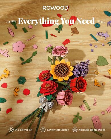rowood 3D Puzzle Artifical Flower,DIY Wooden Flower Craft Kit for Kids,Mother's Day/Valentine's Day/Teacher's Day/Thanksgiving Day/Christmas/Birthday Gift for Mom/Women/Grandma/Wife/Her-Red Camellia in Saudi Arabia