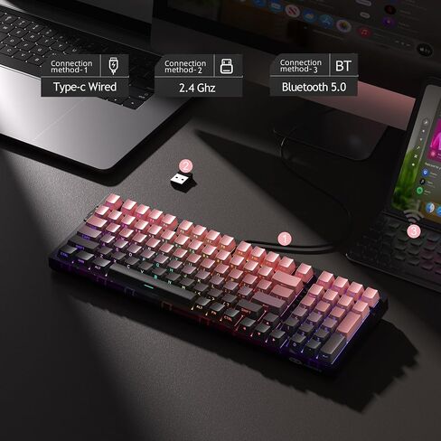 MageGee LIGHT100 Wireless Creamy Keyboard, 96% Gasket Hot Swappable Custom Mechanical Keyboard, Tri-Mode 2.4G/USB-C/BT5.0 RGB Backlit Gaming Keyboard for Win/Mac/PC, 8000mAh Battery, PBT Keycaps, Blue in Saudi Arabia