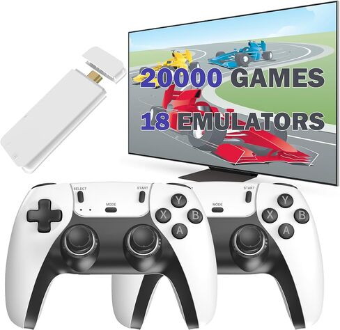 Retro Game Console with 20000 Games,Plug & Play Video Game Console TV Games,4K HDMI 64G 18 Emulators Classic Games, Dual Controllers for Kids Boys & Girls White in Saudi Arabia
