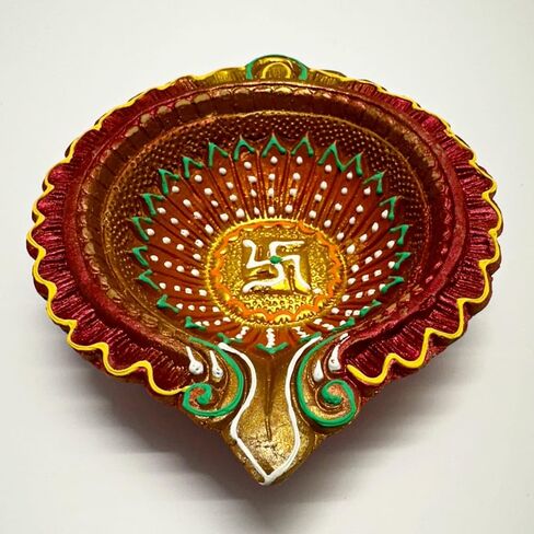 One Large Clay Diya for Diwali Decoration & Pooja – Terracotta Traditional Mitti Diya, Handpainted in Antique Colors Diya for Rangoli, Navratri Celebrations, and Festive Home Décor in Saudi Arabia