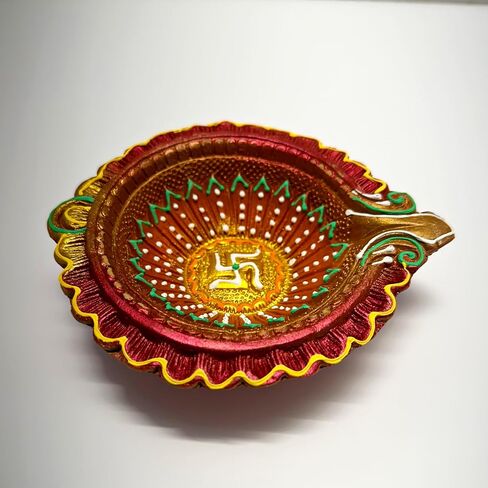 One Large Clay Diya for Diwali Decoration & Pooja – Terracotta Traditional Mitti Diya, Handpainted in Antique Colors Diya for Rangoli, Navratri Celebrations, and Festive Home Décor in Saudi Arabia