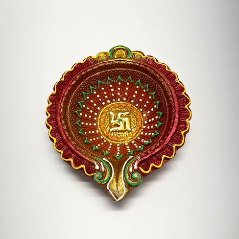 One Large Clay Diya for Diwali Decoration & Pooja – Terracotta Traditional Mitti Diya, Handpainted in Antique Colors Diya for Rangoli, Navratri Celebrations, and Festive Home Décor in Saudi Arabia