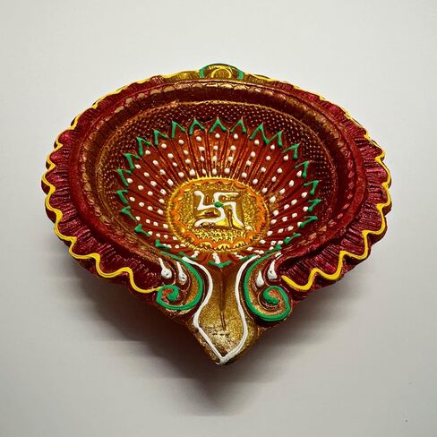 One Large Clay Diya for Diwali Decoration & Pooja – Terracotta Traditional Mitti Diya, Handpainted in Antique Colors Diya for Rangoli, Navratri Celebrations, and Festive Home Décor in Saudi Arabia