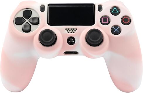 جلود وحدة التحكم الوردية RALAN لجهاز PS4، واقي غطاء وحدة التحكم من السيليكون المتوافق مع وحدة التحكم PS4 Slim/PS4 Pro (قبضة الإبهام الوردية × 6، قبضة غطاء الجمجمة × 2) (مموه + أبيض in Kuwait