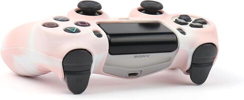 جلود وحدة التحكم الوردية RALAN لجهاز PS4، واقي غطاء وحدة التحكم من السيليكون المتوافق مع وحدة التحكم PS4 Slim/PS4 Pro (قبضة الإبهام الوردية × 6، قبضة غطاء الجمجمة × 2) (مموه + أبيض in Kuwait