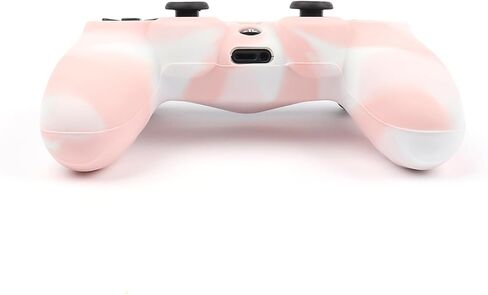 جلود وحدة التحكم الوردية RALAN لجهاز PS4، واقي غطاء وحدة التحكم من السيليكون المتوافق مع وحدة التحكم PS4 Slim/PS4 Pro (قبضة الإبهام الوردية × 6، قبضة غطاء الجمجمة × 2) (مموه + أبيض in Kuwait