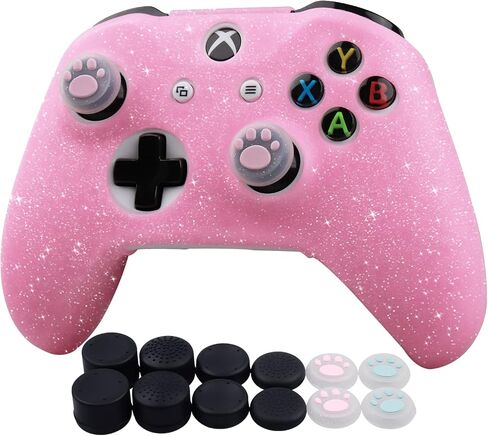 RALAN Glitter Controller Skin for Xbox One, Anti-Slip Silicone Controller Cover Protector Compatible for Xbox 1 Wireless/Wired Gamepad Joystick with 4 Thumb Grips Caps and Black Pro Thumb Grip x 8 in Saudi Arabia