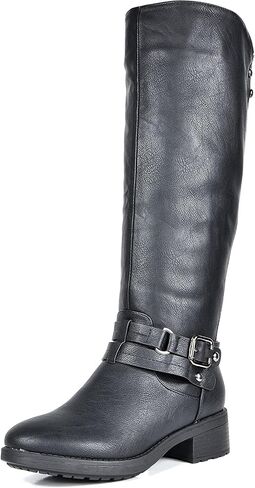 DREAM PAIRS Women's Knee High Buckle Riding Boots | Cozy Warm Faux Fur Lining,Fall Winter Boots,Wide Calf,1.25" Low Block Heel,Zipper,Faux Leather in Kuwait