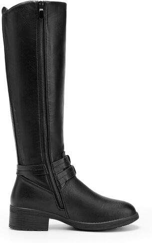 DREAM PAIRS Women's Knee High Buckle Riding Boots | Cozy Warm Faux Fur Lining,Fall Winter Boots,Wide Calf,1.25" Low Block Heel,Zipper,Faux Leather in Kuwait