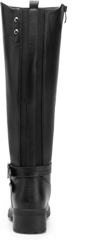 DREAM PAIRS Women's Knee High Buckle Riding Boots | Cozy Warm Faux Fur Lining,Fall Winter Boots,Wide Calf,1.25" Low Block Heel,Zipper,Faux Leather in Kuwait
