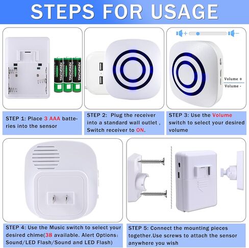 Motion Sensor Alarm,Wireless Driveway Alarm Indoor Home Security Business Detector Alert System -Monitor&Protect Property - 2 Receiver and 3 PIR Sensor-38 Chime Tunes in Saudi Arabia