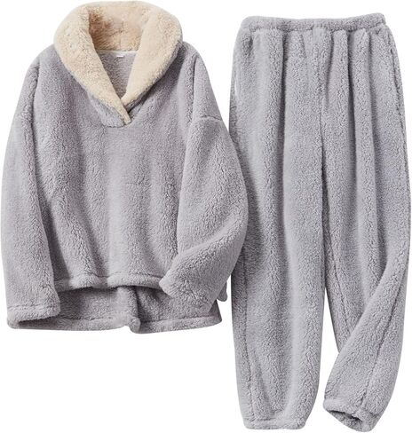 Arssm Women Fluffy Pajamas Set Fleece Pullover Pants Winter Loose Plush Lounge Sets 2 Piece Cozy Sleepwear in Kuwait