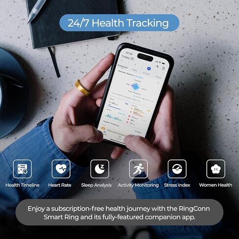 RingConn Gen 1, Smart Ring for Women/Men, No App Subscription, Size First with Sizing Kit, Smart Ring Health Tracker, 7-Day Battery Life, Fitness & Sleep Tracker for iOS & Android (Black, Size 10) in Saudi Arabia