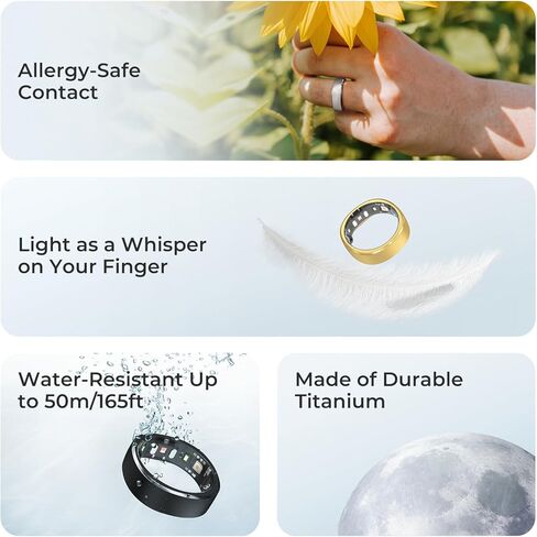 RingConn Gen 1, Smart Ring for Women/Men, No App Subscription, Size First with Sizing Kit, Smart Ring Health Tracker, 7-Day Battery Life, Fitness & Sleep Tracker for iOS & Android (Black, Size 10) in Saudi Arabia