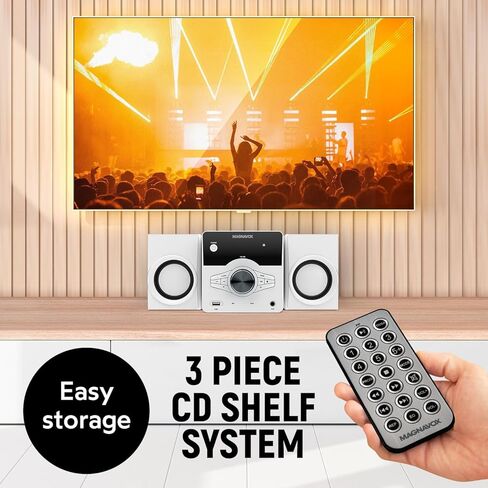 نظام رفوف الأقراص المضغوطة Magnavox MM442 المكون من 3 قطع مع راديو ستيريو رقمي PLL FM وتقنية Bluetooth اللاسلكية وجهاز التحكم عن بعد باللون الأسود | الأضواء الزرقاء | شاشة LED | متوافق مع منفذ AUX | in Kuwait