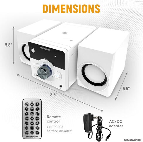 نظام رفوف الأقراص المضغوطة Magnavox MM442 المكون من 3 قطع مع راديو ستيريو رقمي PLL FM وتقنية Bluetooth اللاسلكية وجهاز التحكم عن بعد باللون الأسود | الأضواء الزرقاء | شاشة LED | متوافق مع منفذ AUX | in Kuwait