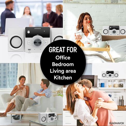 نظام رفوف الأقراص المضغوطة Magnavox MM442 المكون من 3 قطع مع راديو ستيريو رقمي PLL FM وتقنية Bluetooth اللاسلكية وجهاز التحكم عن بعد باللون الأسود | الأضواء الزرقاء | شاشة LED | متوافق مع منفذ AUX | in Kuwait