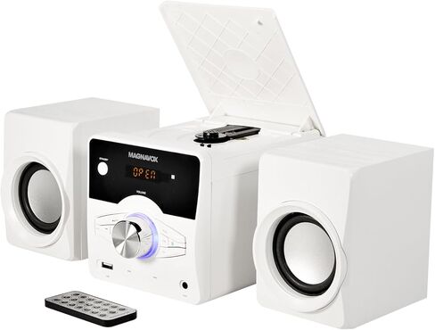 نظام رفوف الأقراص المضغوطة Magnavox MM442 المكون من 3 قطع مع راديو ستيريو رقمي PLL FM وتقنية Bluetooth اللاسلكية وجهاز التحكم عن بعد باللون الأسود | الأضواء الزرقاء | شاشة LED | متوافق مع منفذ AUX | in Kuwait