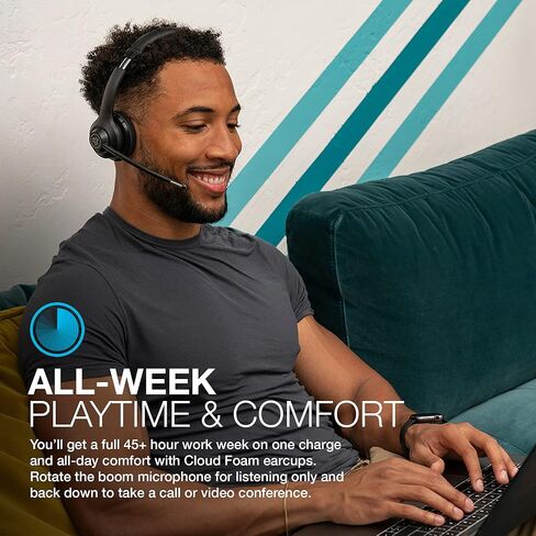 JLab Go Work Wireless Headsets with Microphone, 45+ Playtime PC Bluetooth Headset and Multipoint Connect to Laptop Computer and Mobile, Wired or Wireless Headphones (1 Pack) in Saudi Arabia