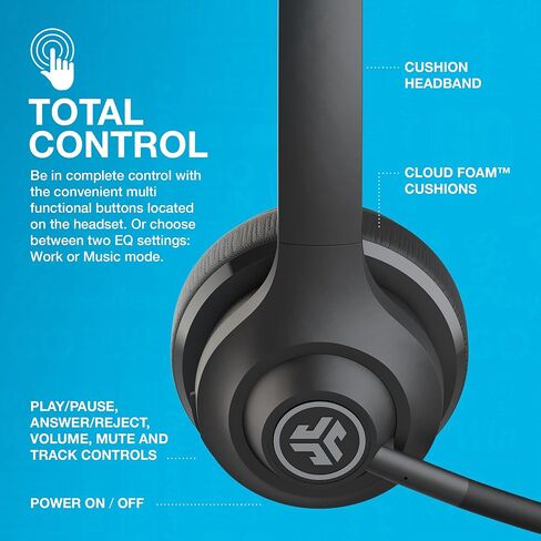 JLab Go Work Wireless Headsets with Microphone, 45+ Playtime PC Bluetooth Headset and Multipoint Connect to Laptop Computer and Mobile, Wired or Wireless Headphones (1 Pack) in Saudi Arabia